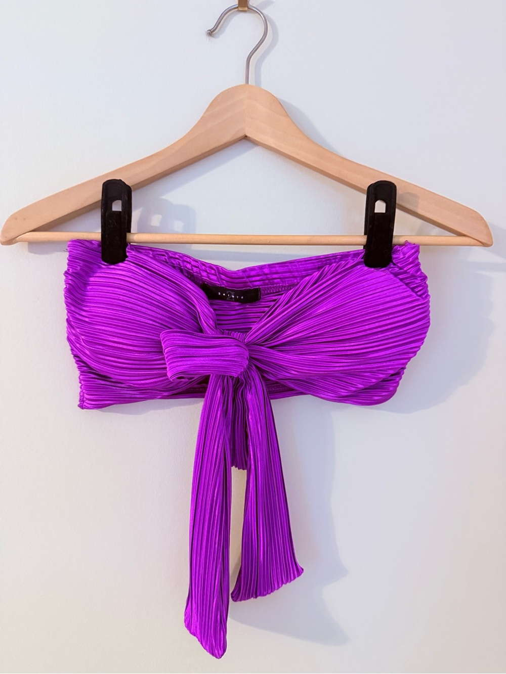 21 SAINTS • Pleated Silky Tie-Front Bandeau Top - Vivid Purple